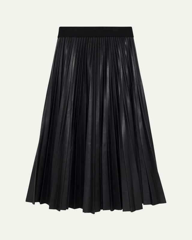 Kezia Pleated Vegan Leather Midi Skirt